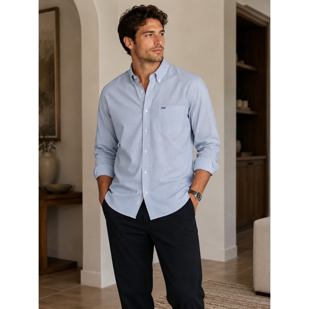 Abercrombie Fitch Muscle Fit Button Down Shirt Blue Gingham Plaid XXL